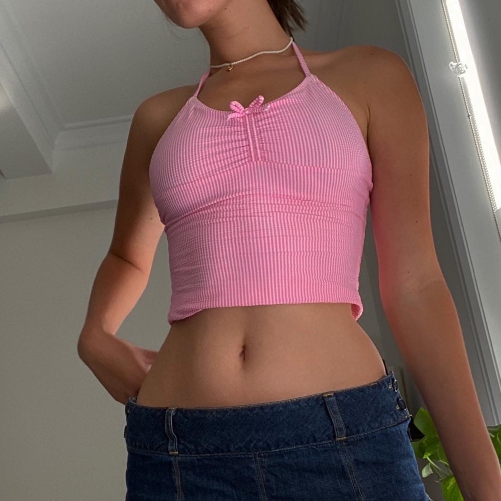Bubble gum pink y2k bow tie halter